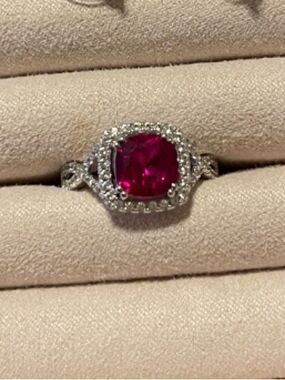 Qvc lab created ruby Gemstone Halo Ring for Women